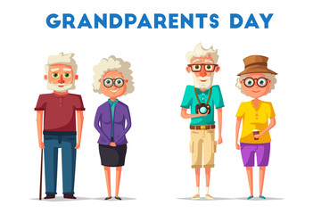Happy grandparents. Vector cartoon illustration. Grandparents day