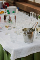 Cold ice in a bucket. Ice Bucket with tranparent cubes of ice