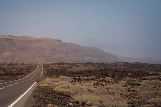 empty road view landscape in Lanzarote, Canary island