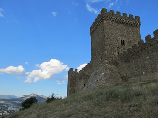 Fototapeta premium Genoese Fortress Sudak wall and tower, Crimea