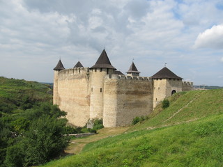 Fototapeta premium Khotyn medieval castle with high walls, Ukraine