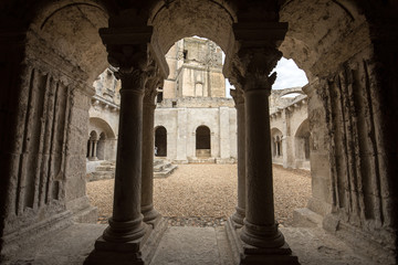 Cloisters in the  Abbey of St. Peter in Montmajour near Arles, France