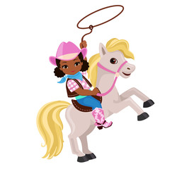 Cowgirl riding a horse with lasso. Vector illustration isolated on brown  background.