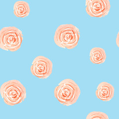 seamless pattern of pink pastel rose watercolor for isolate blue background