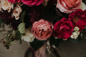 A romantic pink and fuschia summer and fall inspired wedding bouquet