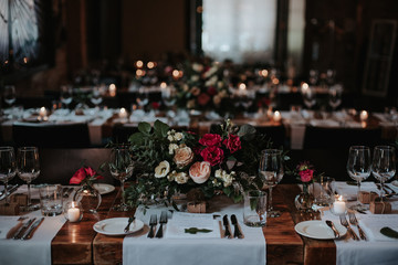 Dark and romantic candle lit dinner autumn wedding inspiration