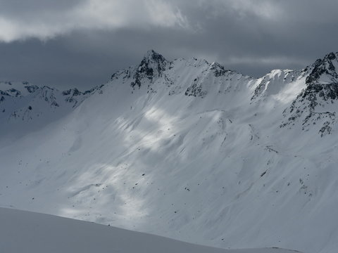 View of the snow-capped mountain range
