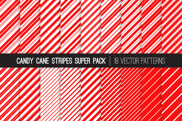 Super Pack of Christmas Candy Cane Stripes Seamless Vector Patterns. Classic Winter Holiday Mint Treat. Red White Striped Backgrounds. Variable Thickness Diagonal Lines. Pattern Tile Swatches Included