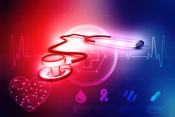 stethoscope isolated on medical background, Medical Concept. 3d illustration