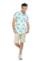 Fototapeta premium Handsome brazilian male wears floral shirt..