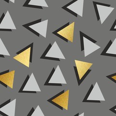 Vector seamless pattern with golden triangles. Decorative background for printing