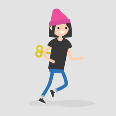 Young female character with a clockwork mechanism. Efficiency conceptual illustration. Flat editable vector illustration, clip art