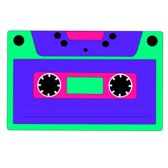 Retro cassette, cartoon style, isolated on white background.