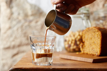 Making affogato?æwith espresso.