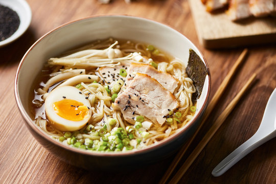 Bowl of delicious ramen with noodles.