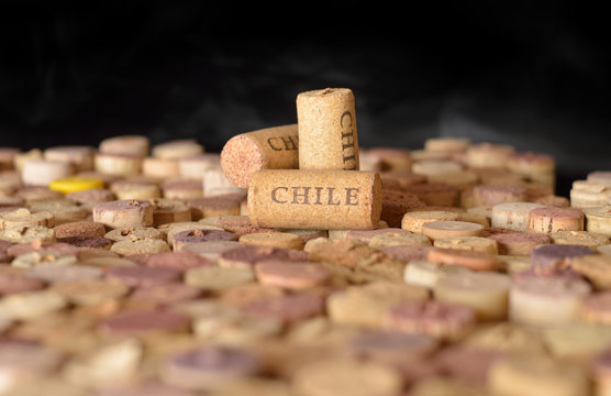 Countries winemakers. Chile's name on wine corks.