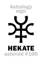 Astrology Alphabet: HEKATE (Trivia), asteroid #100. Hieroglyphics character sign (single symbol).