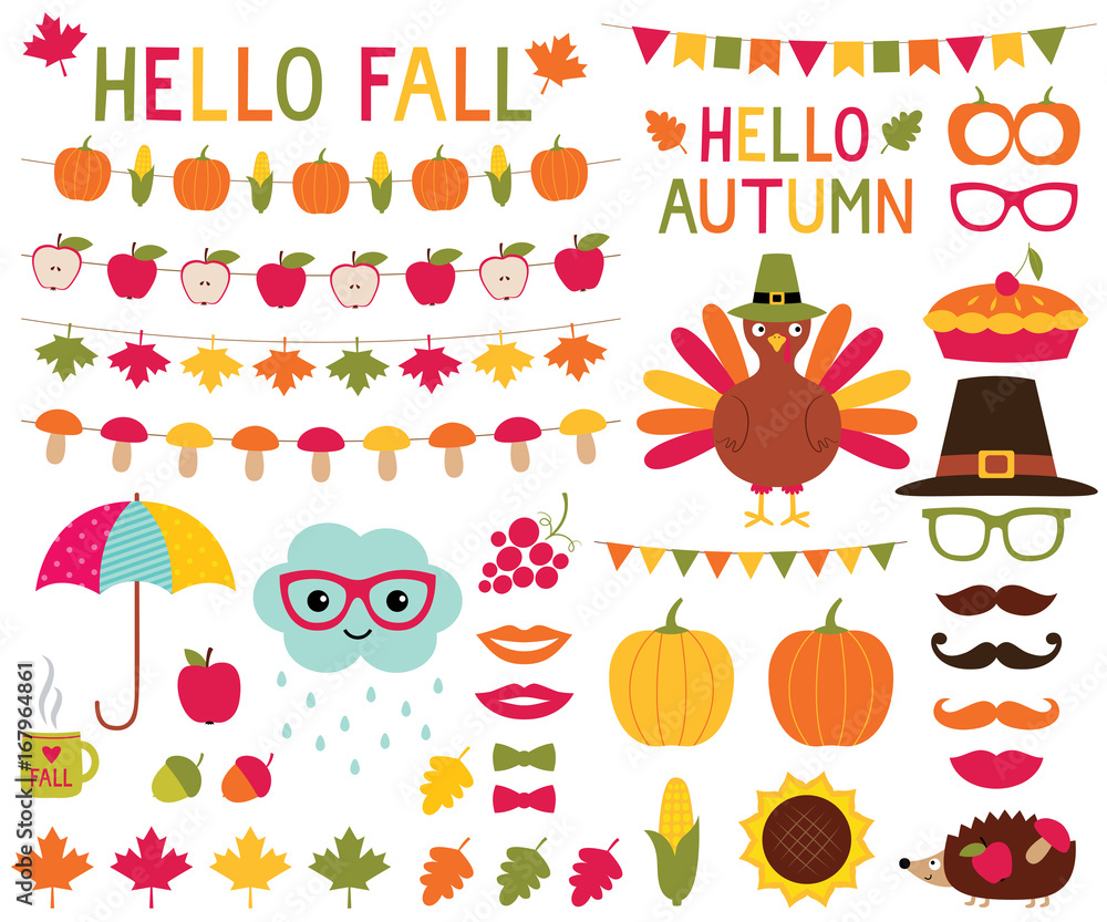 Wall mural Fall design elements and photo booth props set