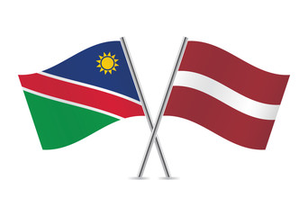 Namibia and Latvia flags.Vector illustration.