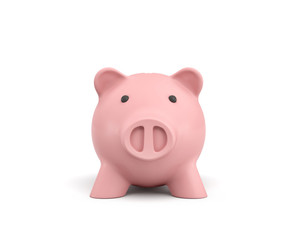 3d rendering of a pink ceramic piggy bank isolated on white background.