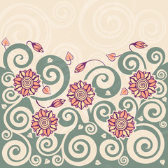 Vintage floral vector background with flowers.
