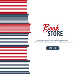 Banner Book Store. Stack of books. Vector illustration.