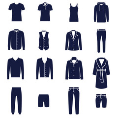 Different types of men's footwear as glyph icons