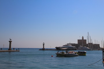 Mandraki harbour in Rhodes, Greece