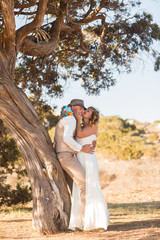 Just married couple embraced