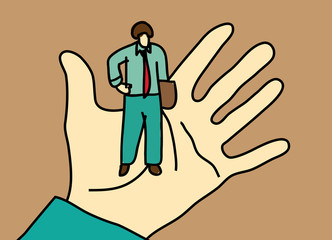 Business men standing on palm hand.