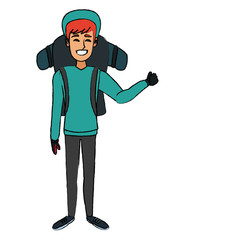 man winter clothes with backpack on white background vector illustration