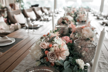 Luxury, elegant wedding reception table arrangement, floral centerpiece