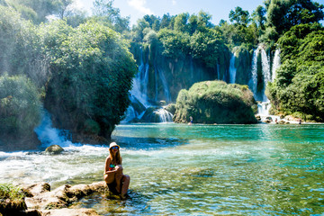 Girl near Kravice Waterfall Bosnia