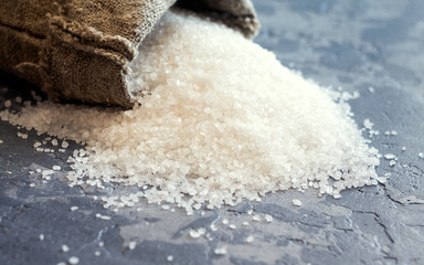 Sea Salt in bag. Bag of sea salt produced on farm