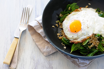 balanced meal with eggs and salad - 167974489