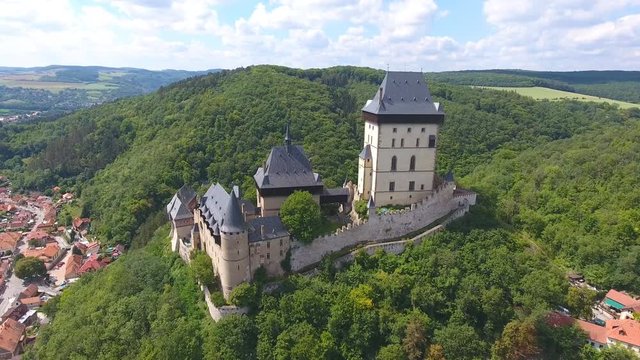 Aerial view of Medieval castle Karlstejn in Czech republic, Europe