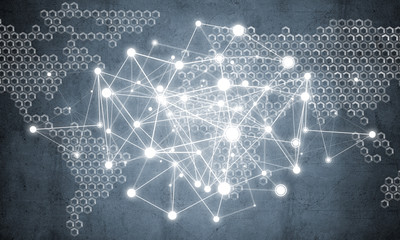 Lines and dots as networking idea drawn on cement background