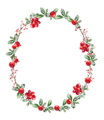 Handpainted watercolor wreath of wood berries