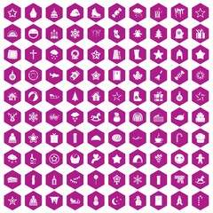 100 christmas icons hexagon violet