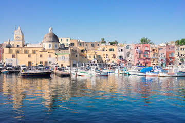 Fototapeta premium Port with colorful old houses of Procida island, Italy