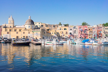 Naklejka premium Port with colorful old houses of Procida island, Italy