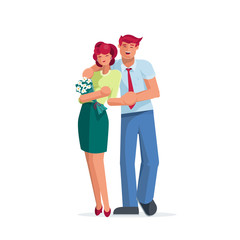 Happy couple with flower bouquet