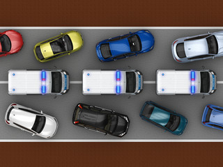 Cars give way to a group of police cars © petrovk