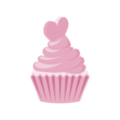 Vector cupcakes and muffins icon. Pink desserts with cream, chocolate, cherries and strawberries. Cute cupcake sign for flyers, postcards, stickers, prints, posters, decorations.