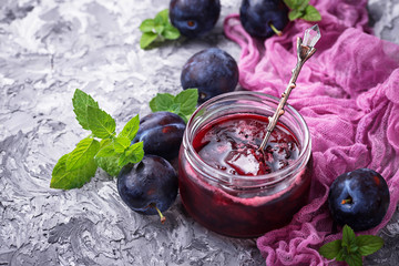 Jar with plum jam
