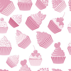 Cupcakes seamless pattern. Background vector deserts texture for prints, decorations, fabric, wallpaper. Muffins print for bakery.