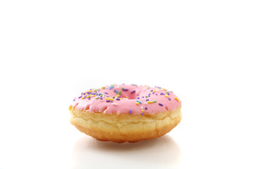 Strawberry chocolate donut isolated in white background