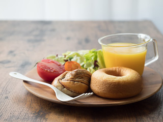 breakfast on wooden table