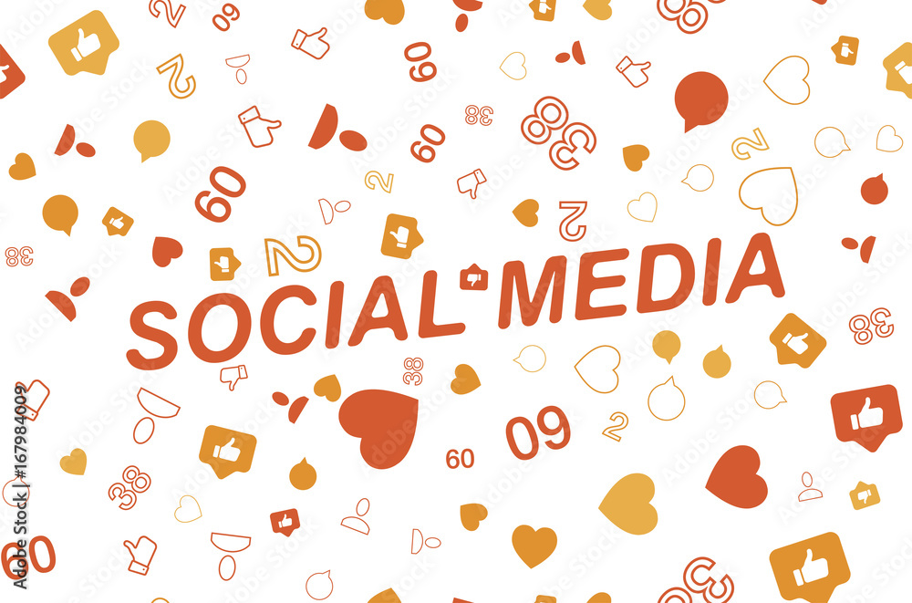 Poster seamless pattern with icons of social networks and symbols of notifications. flat vector illustratio