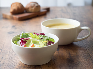 bleakfast on wooden table